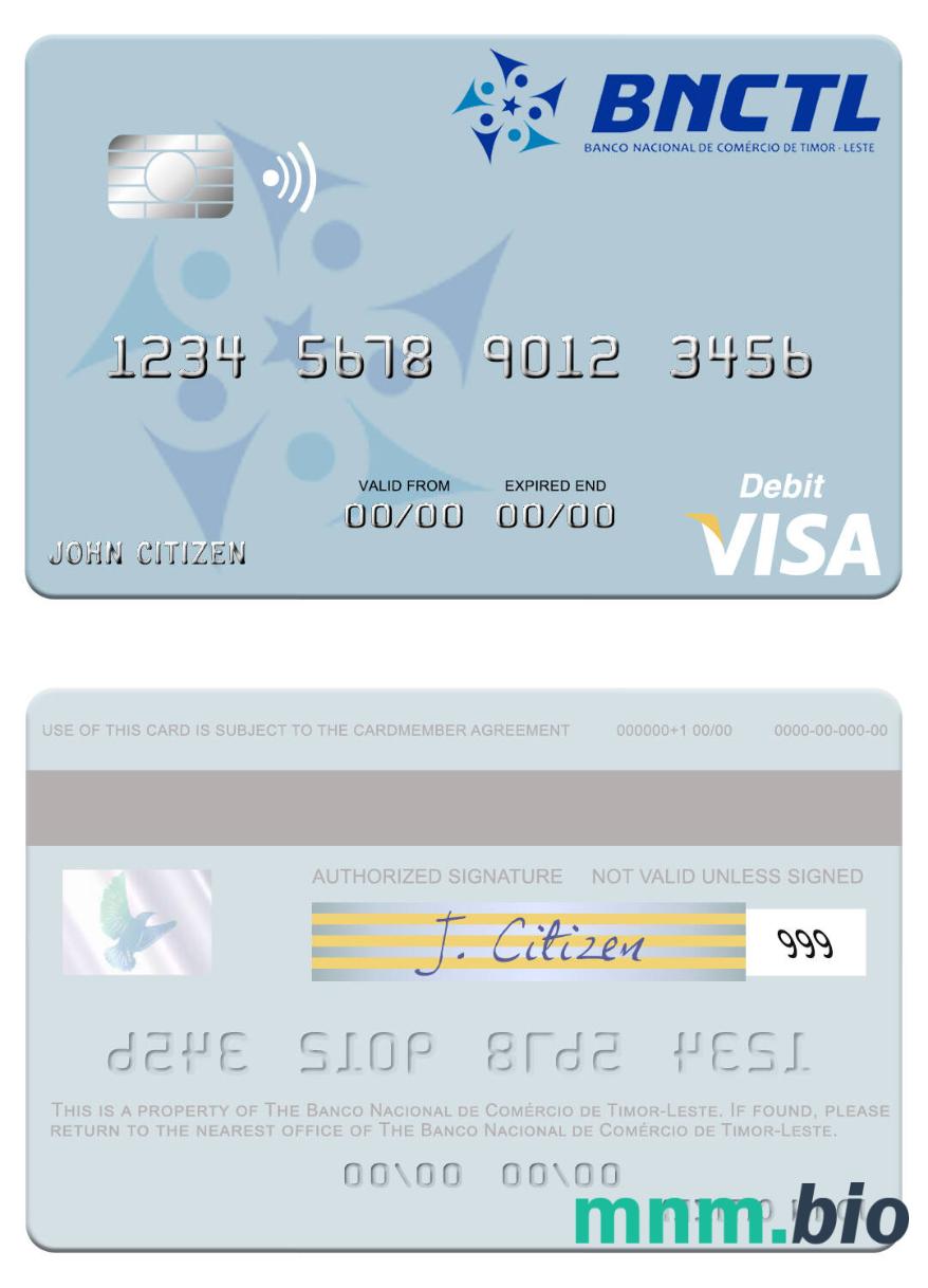 Timor-Leste Banco Nacional de Comércio de Timor-Leste visa debet karta przykład w formacie PSD